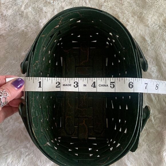 Henn Workshops Basket Green Crackled Christmas Keepsake Handles Hand Crafted - Picture 12 of 12